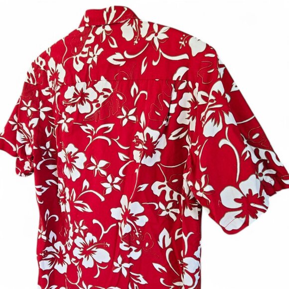 Vintage Hilo Hattie Mens Hawaiian Red Hibiscus Floral Aloha Shirt Small - Picture 5 of 7
